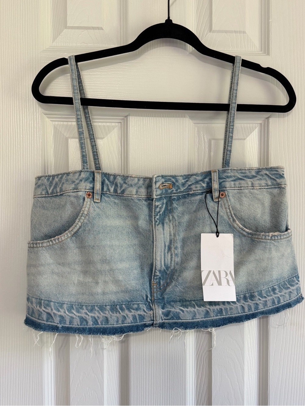 Zara Skirt Effect Denim Top Y2K Spaghetti Strap Crop Tank NWT Size M